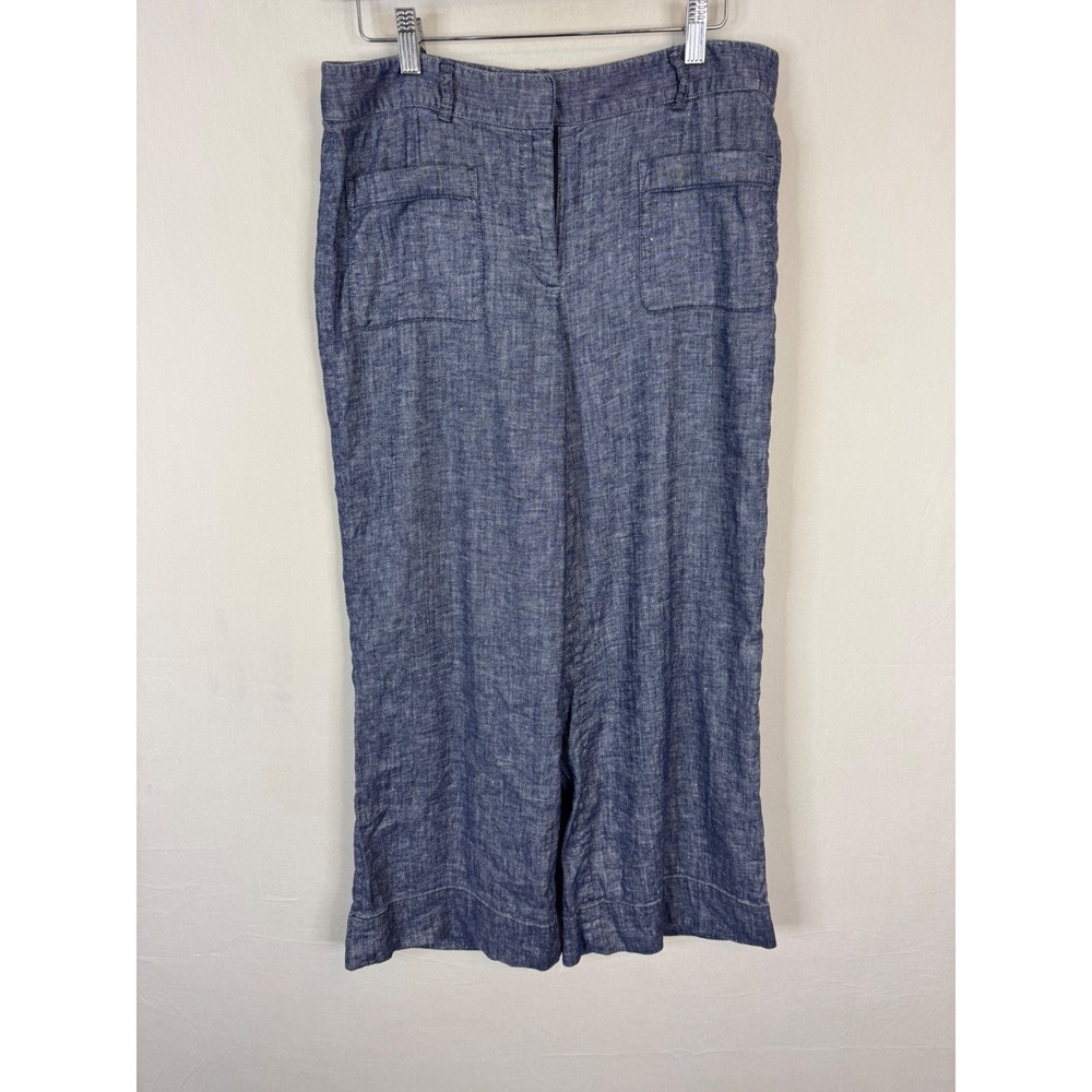 Theory Lindale Tierra Wash Linen Blend Wide Leg Crop Pants Blue Size 8